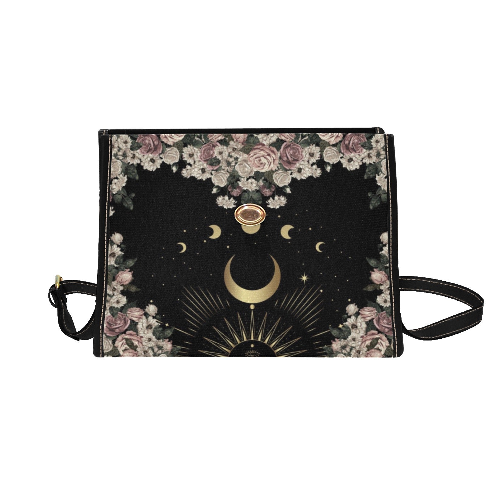 BLACK MOON ROSE WITCHY CANVAS SATCHEL BAG - sense forest