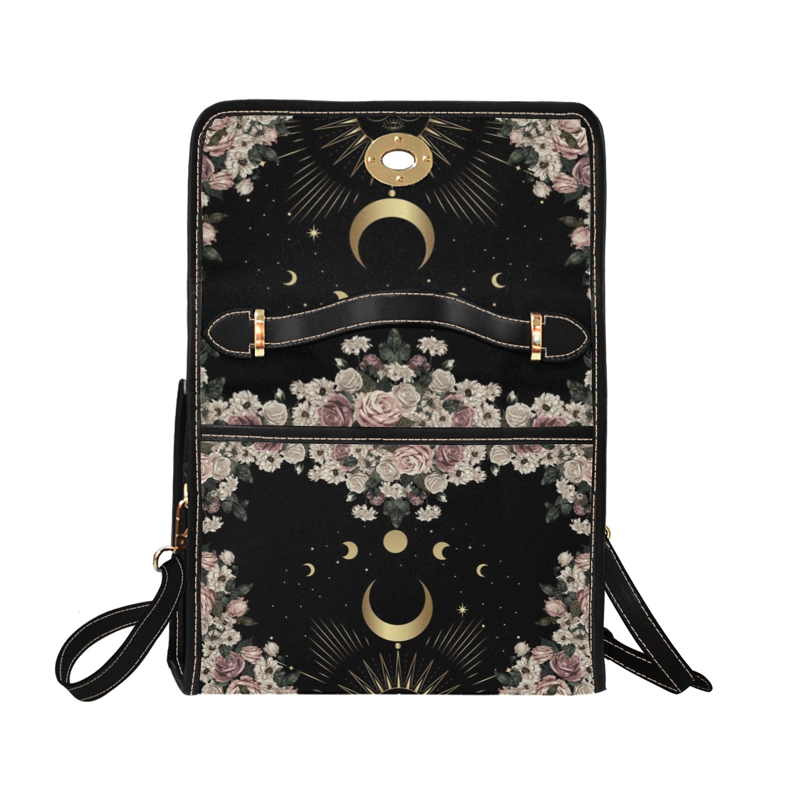 BLACK MOON ROSE WITCHY CANVAS SATCHEL BAG - sense forest