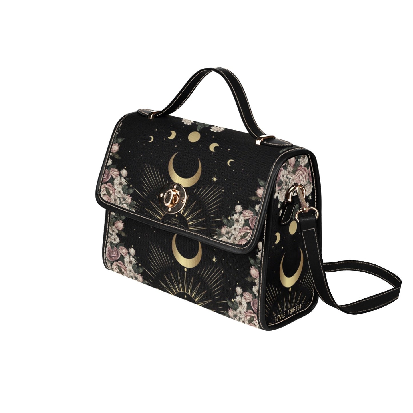 BLACK MOON ROSE WITCHY CANVAS SATCHEL BAG - sense forest