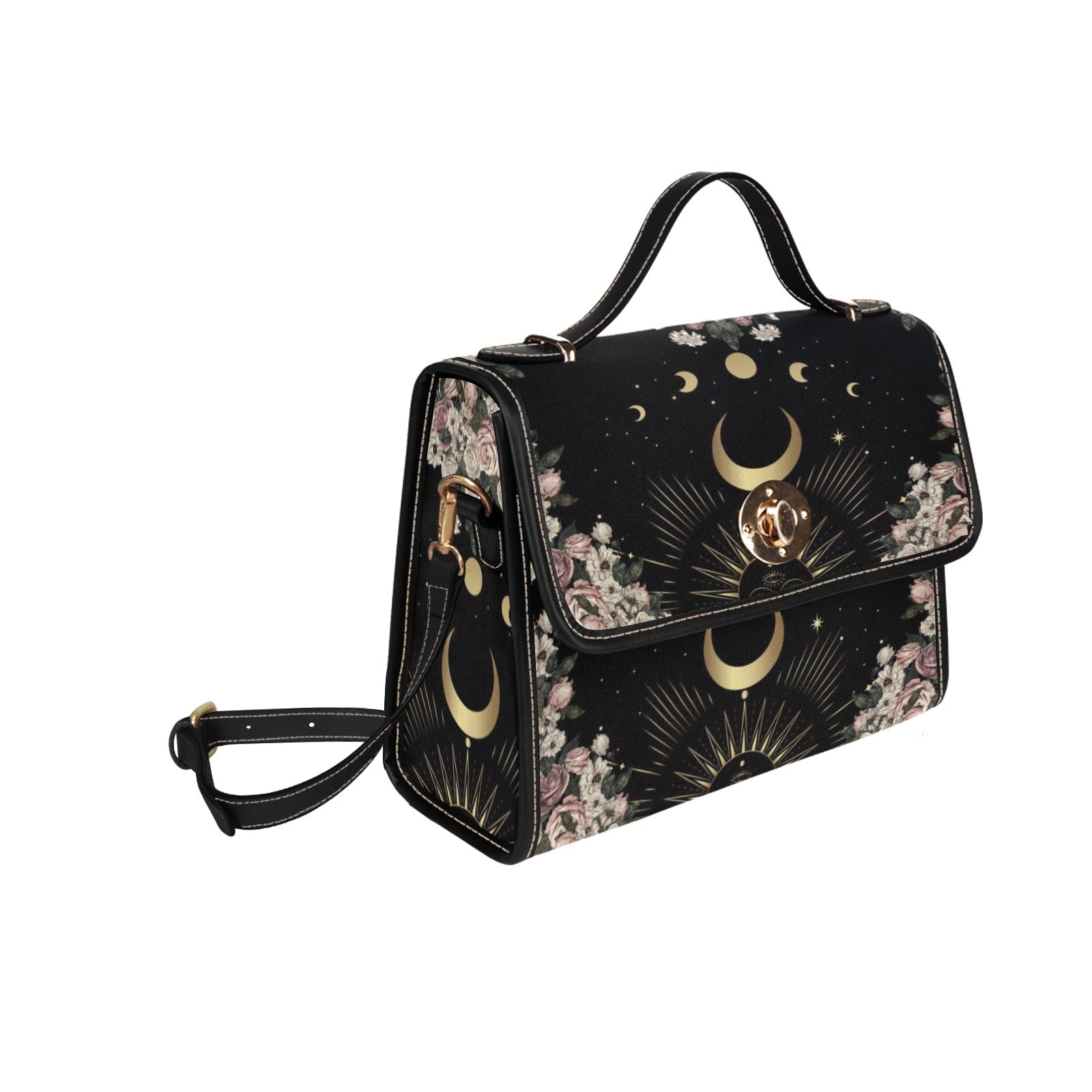 BLACK MOON ROSE WITCHY CANVAS SATCHEL BAG - sense forest