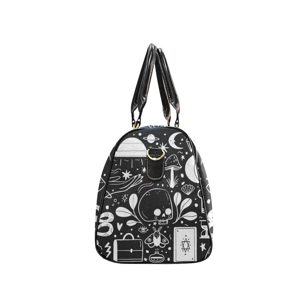 Black mystical UFO small fashion duffle weekender Travel Bag - sense forest