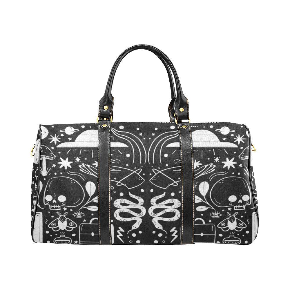 Black mystical UFO small fashion duffle weekender Travel Bag - sense forest