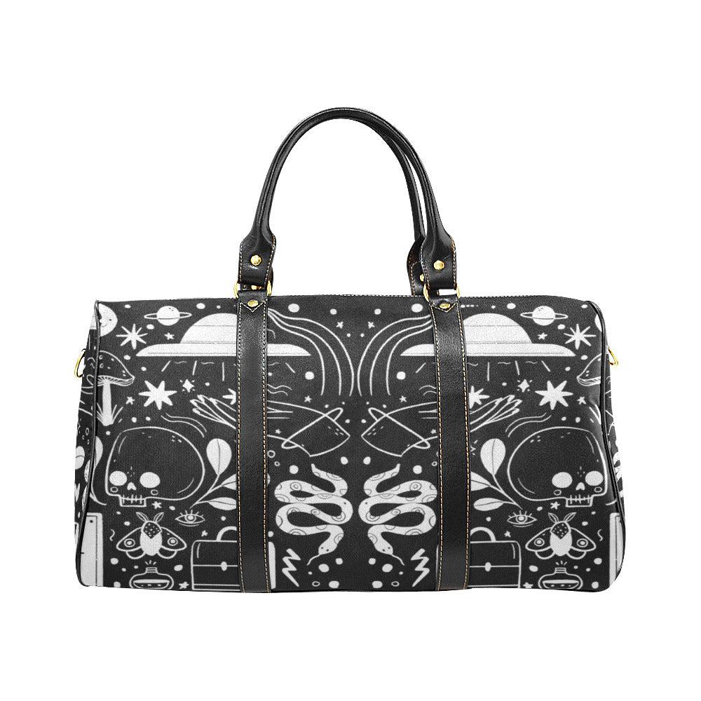 Black mystical UFO small fashion duffle weekender Travel Bag - sense forest
