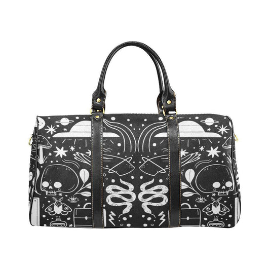 Black mystical UFO small fashion duffle weekender Travel Bag - sense forest