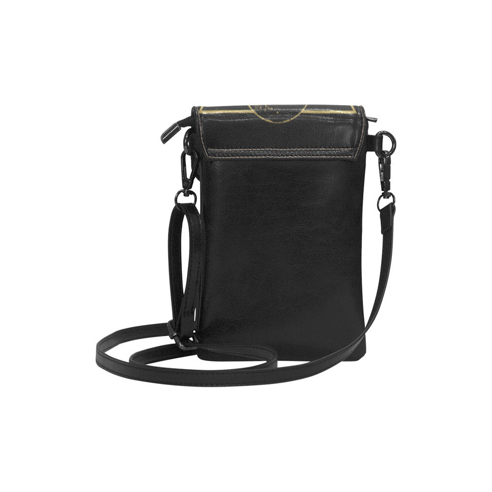 Black skull moth Vegan leather phone purse PU mini witchy sling bag - sense forest