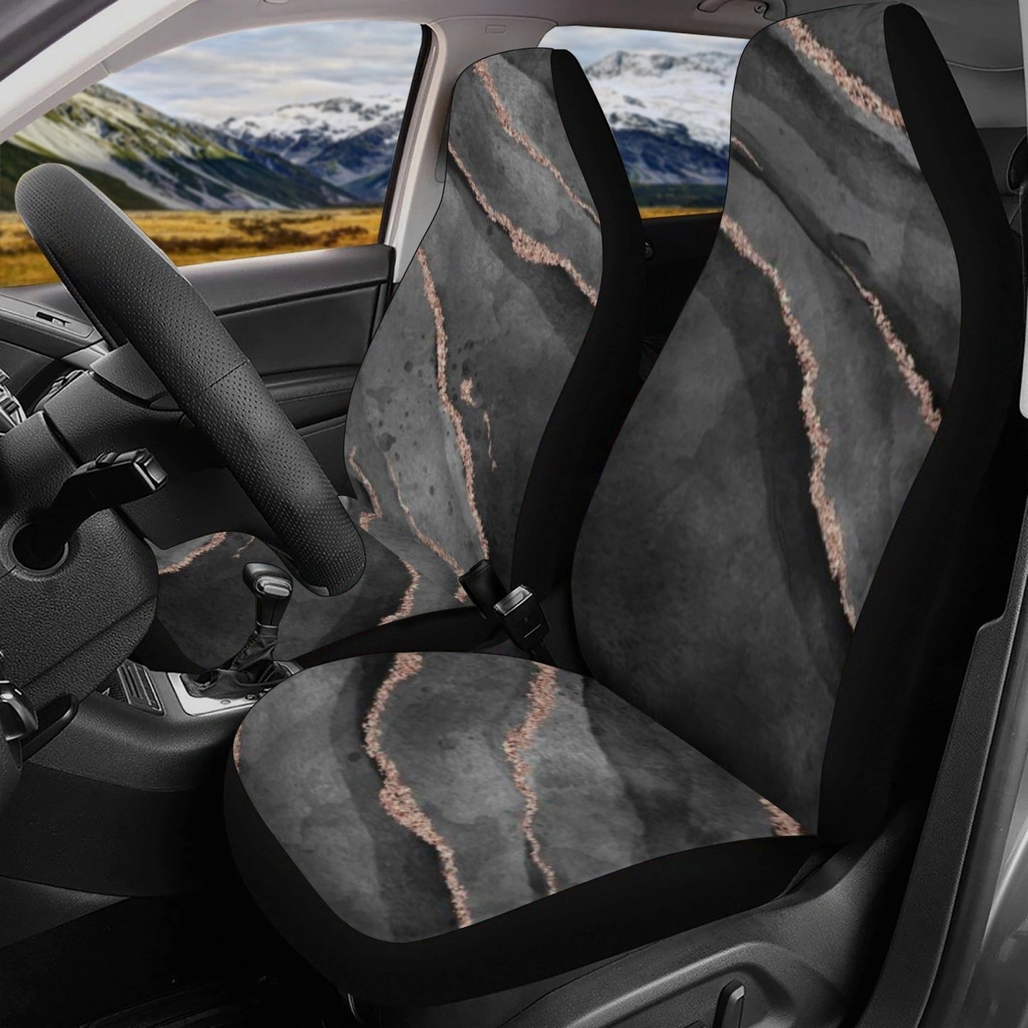 Black watercolor glitter Marble print Car Seat Cover Set - sense forest