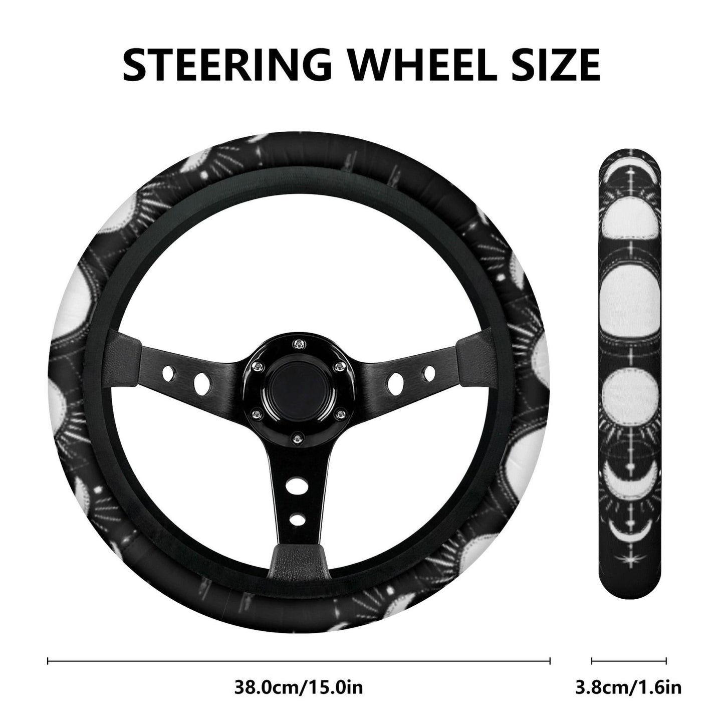 Black White Moon Phase Car Steering Wheel Cover - sense forest