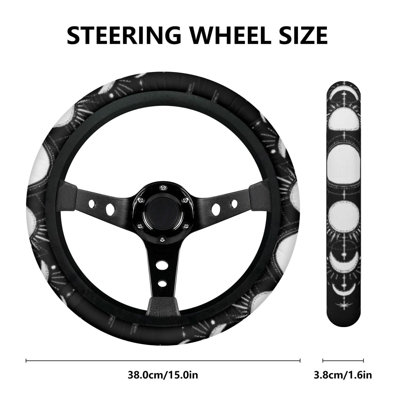 Black White Moon Phase Car Steering Wheel Cover - sense forest