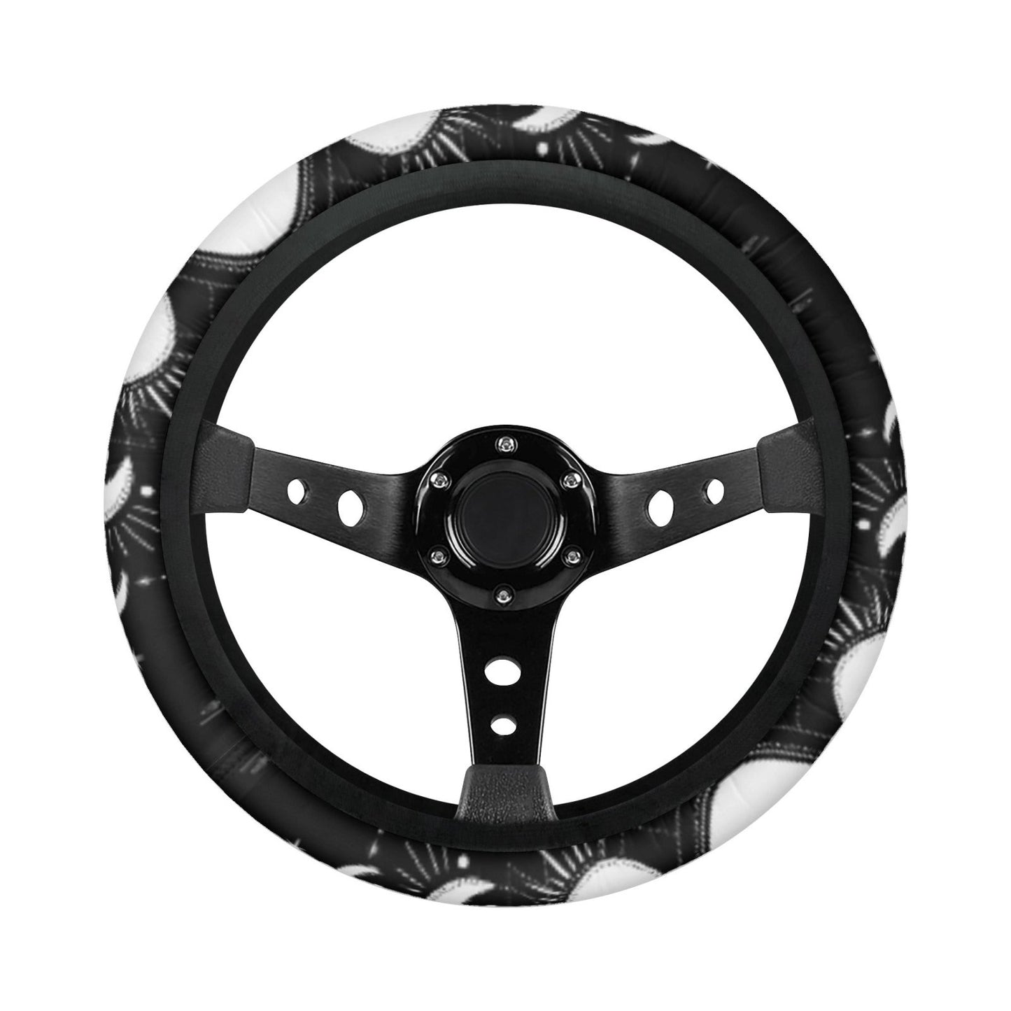 Black White Moon Phase Car Steering Wheel Cover - sense forest