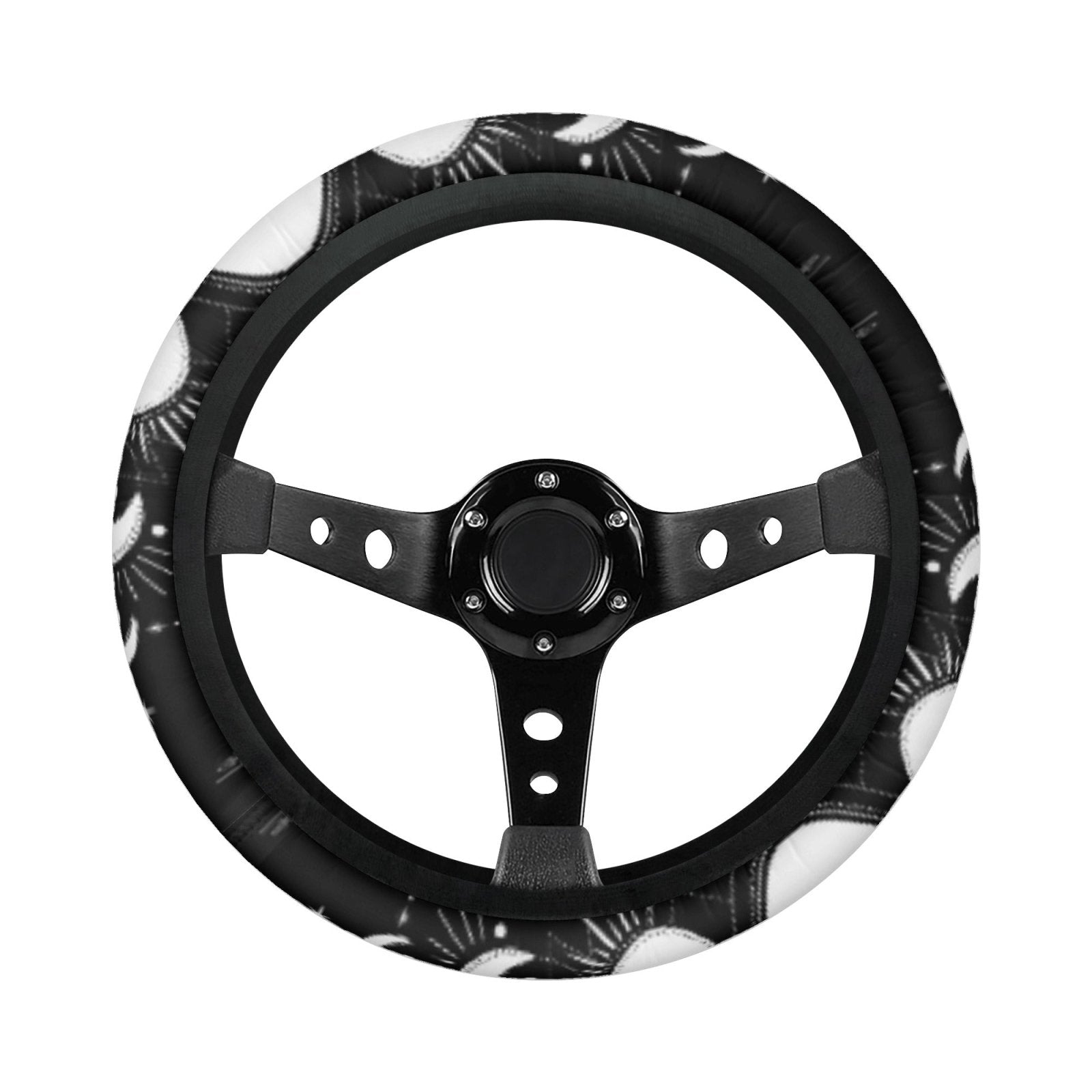 Black White Moon Phase Car Steering Wheel Cover - sense forest