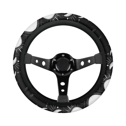 Black White Moon Phase Car Steering Wheel Cover - sense forest