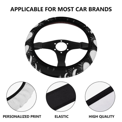 Black White Moon Phase Car Steering Wheel Cover - sense forest