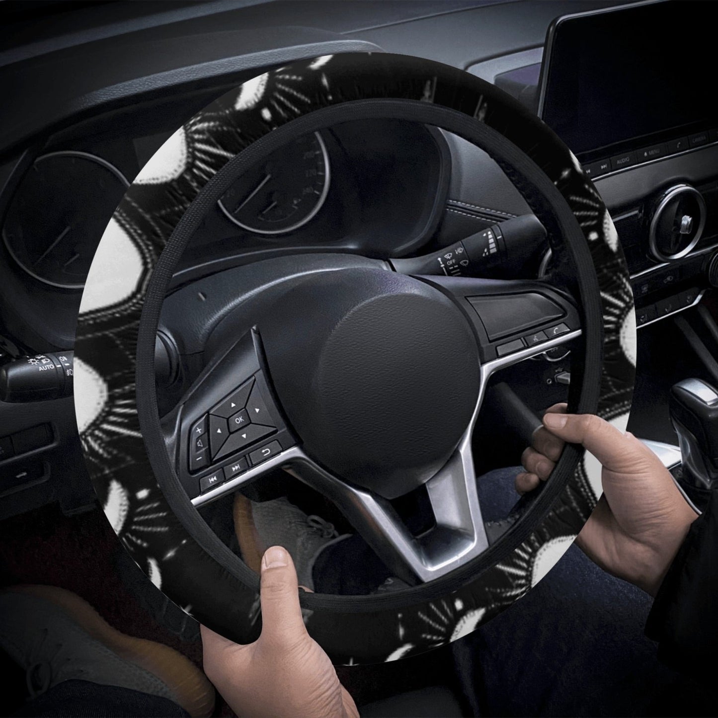 Black White Moon Phase Car Steering Wheel Cover - sense forest