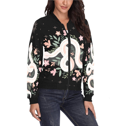Boho Floral Snake Bomber jacket - sense forest
