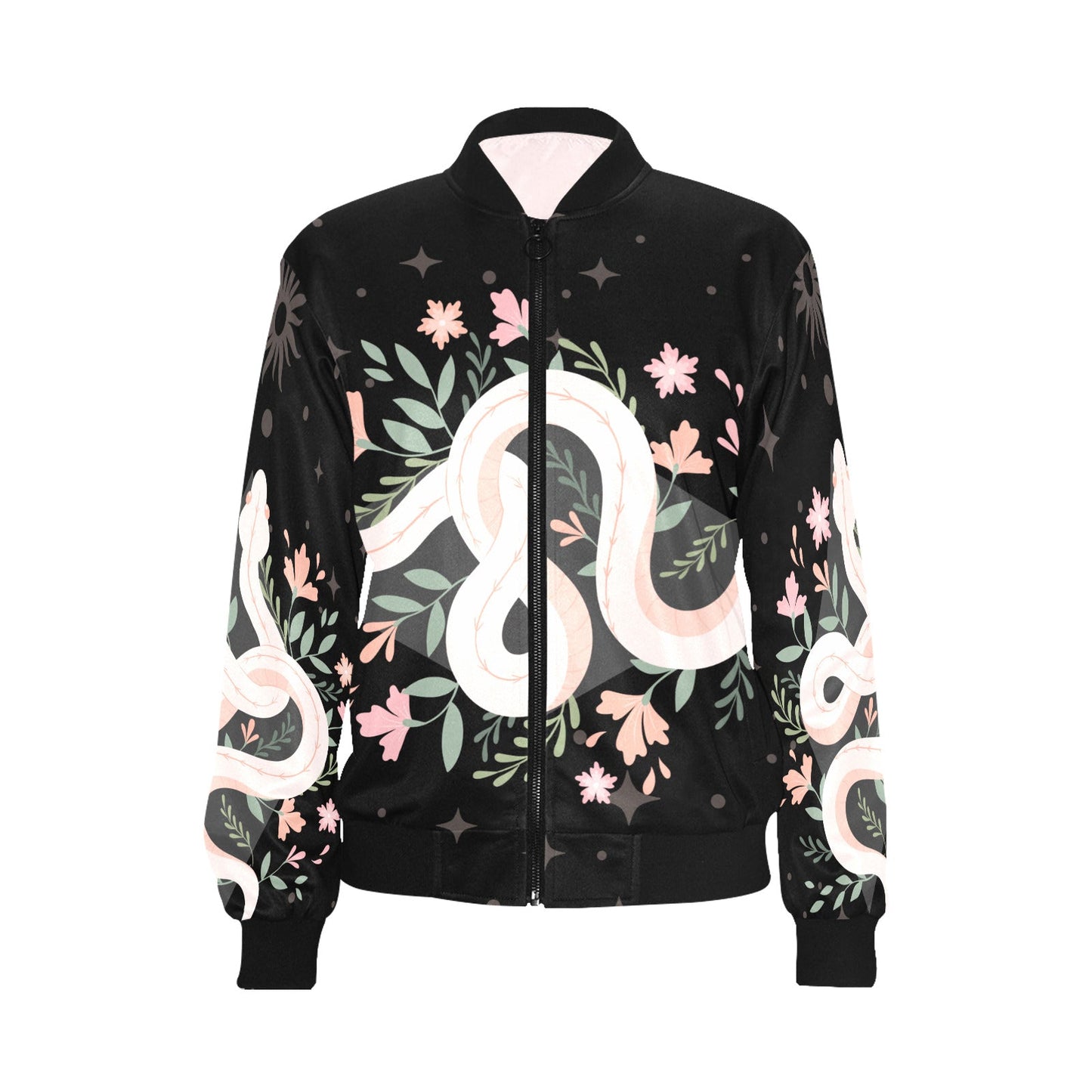 Boho Floral Snake Bomber jacket - sense forest