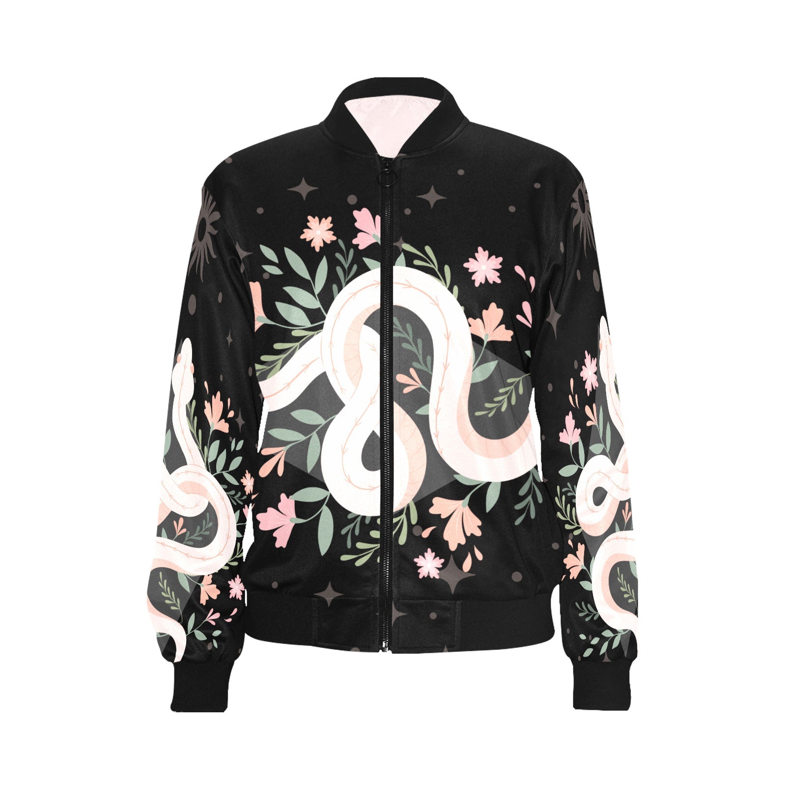 Boho Floral Snake Bomber jacket - sense forest