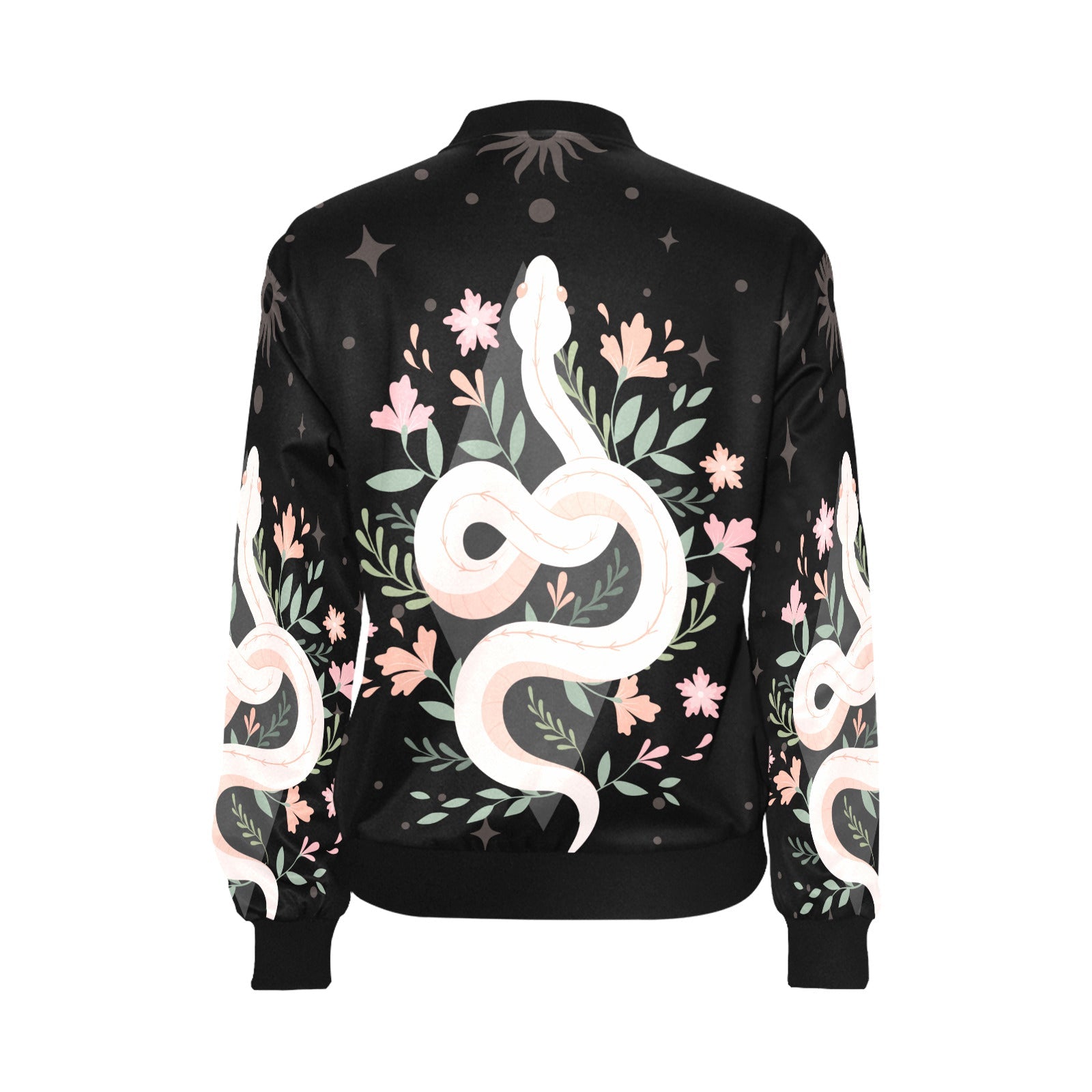 Boho Floral Snake Bomber jacket - sense forest