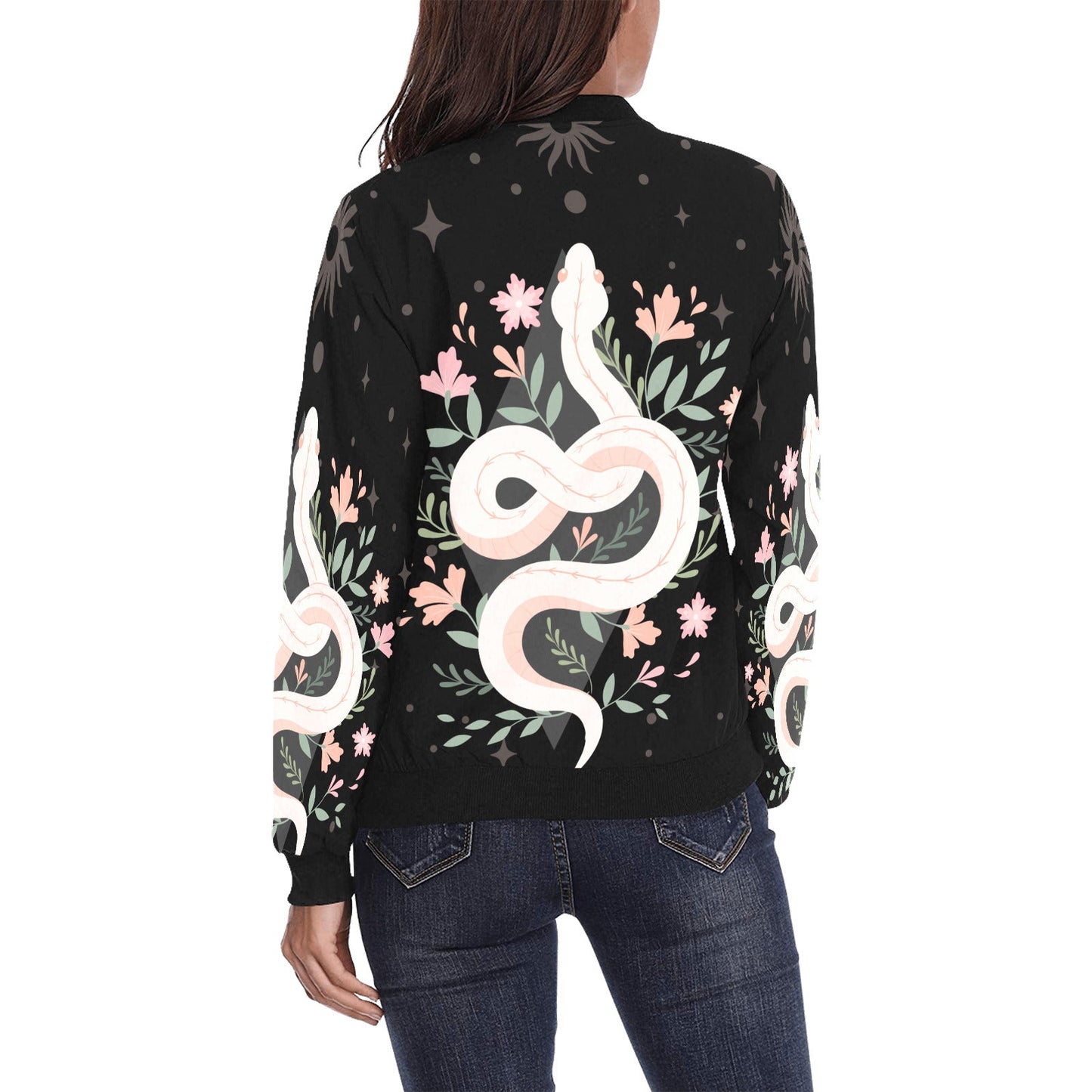 Boho Floral Snake Bomber jacket - sense forest