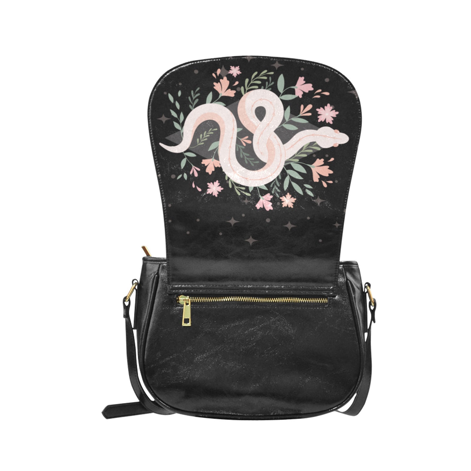 Boho floral snake Vegan leather Classic Saddle Bag - sense forest