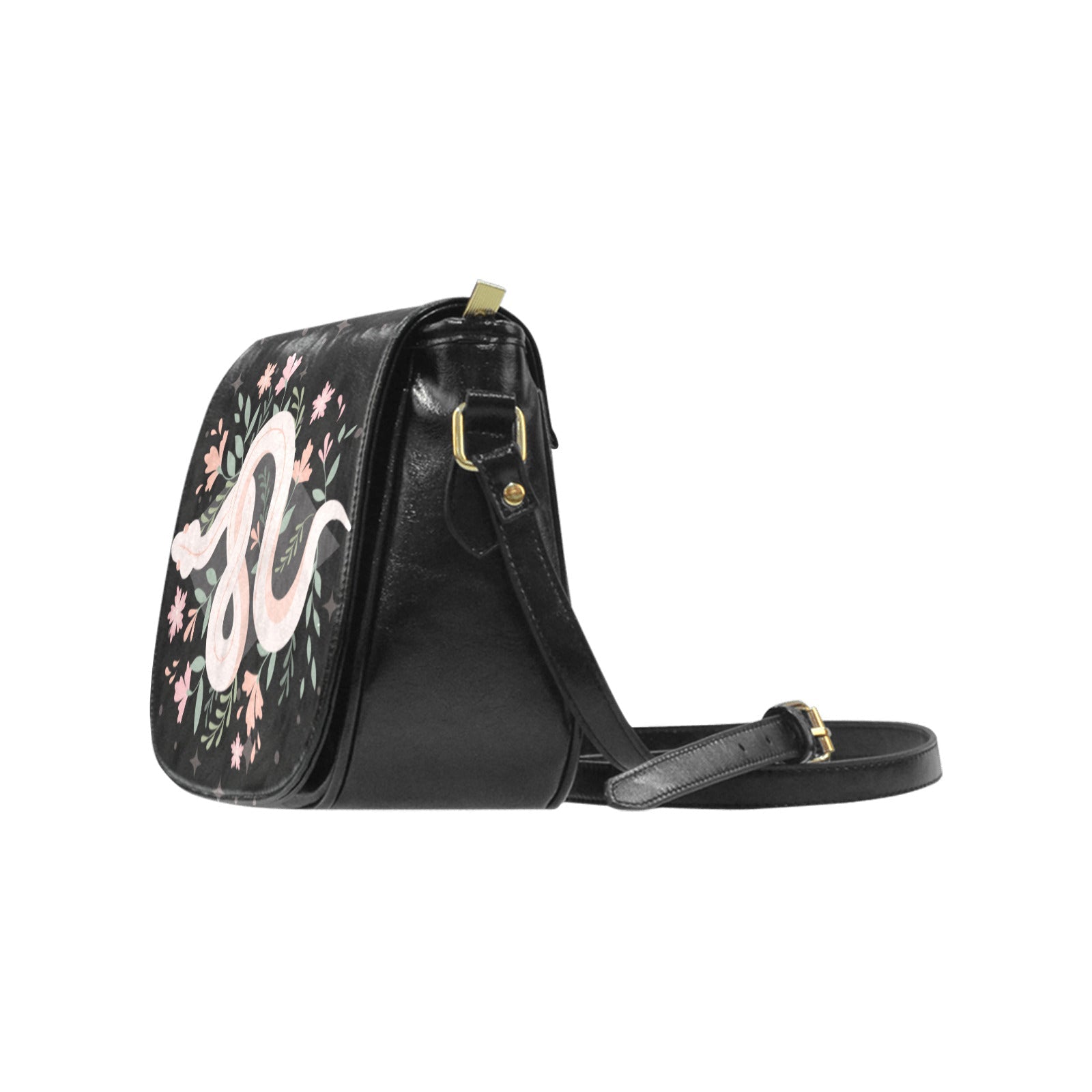 Boho floral snake Vegan leather Classic Saddle Bag - sense forest