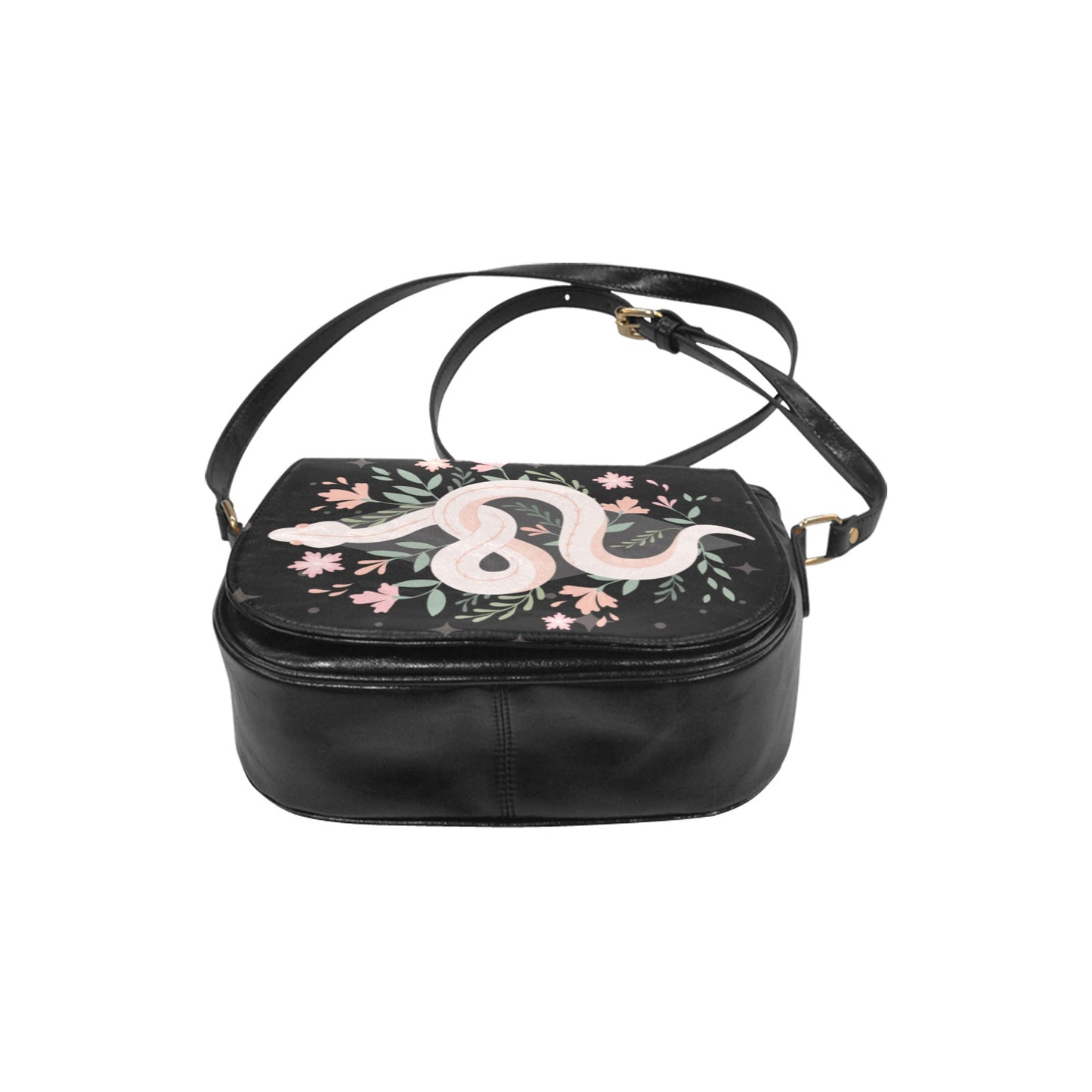 Boho floral snake Vegan leather Classic Saddle Bag - sense forest