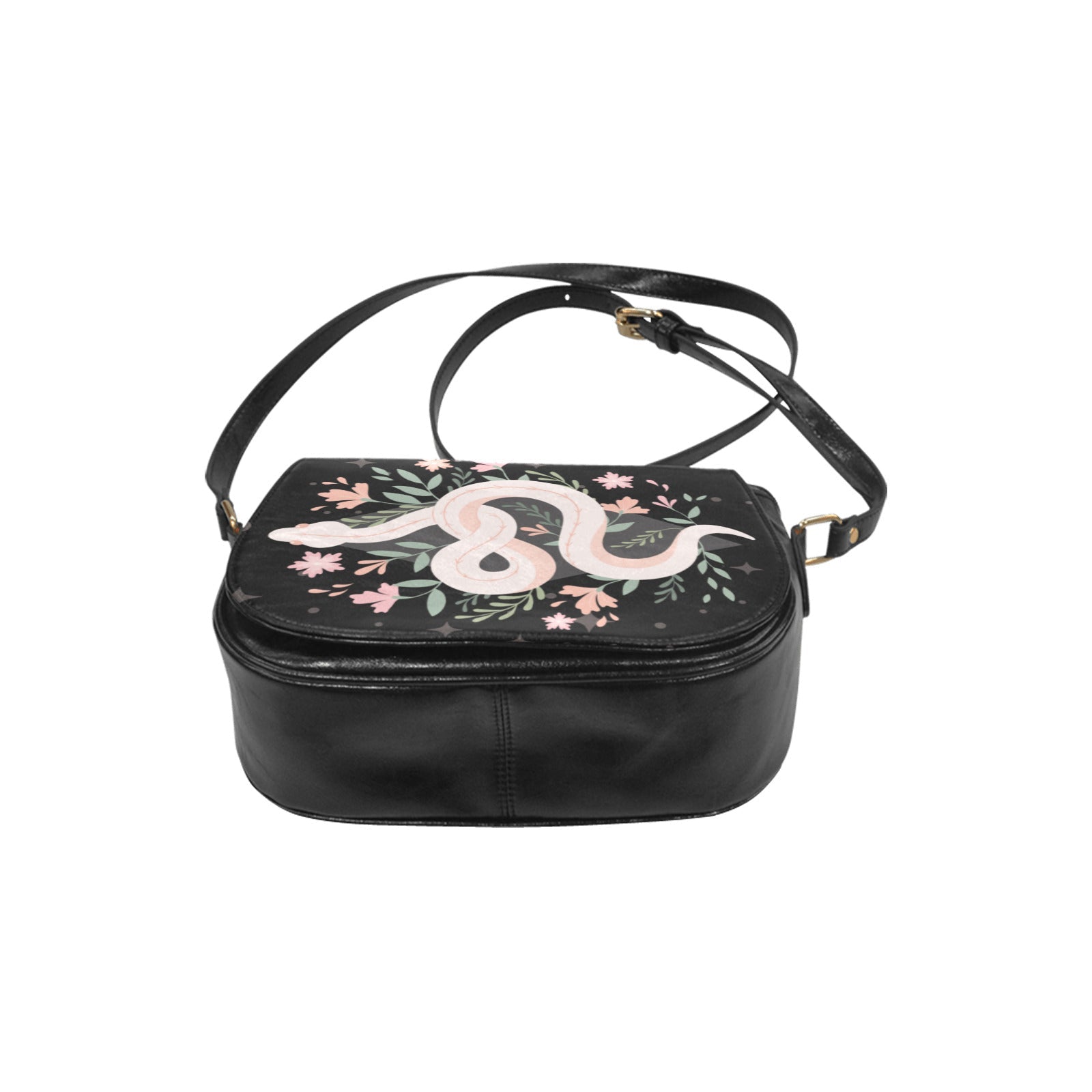 Boho floral snake Vegan leather Classic Saddle Bag - sense forest