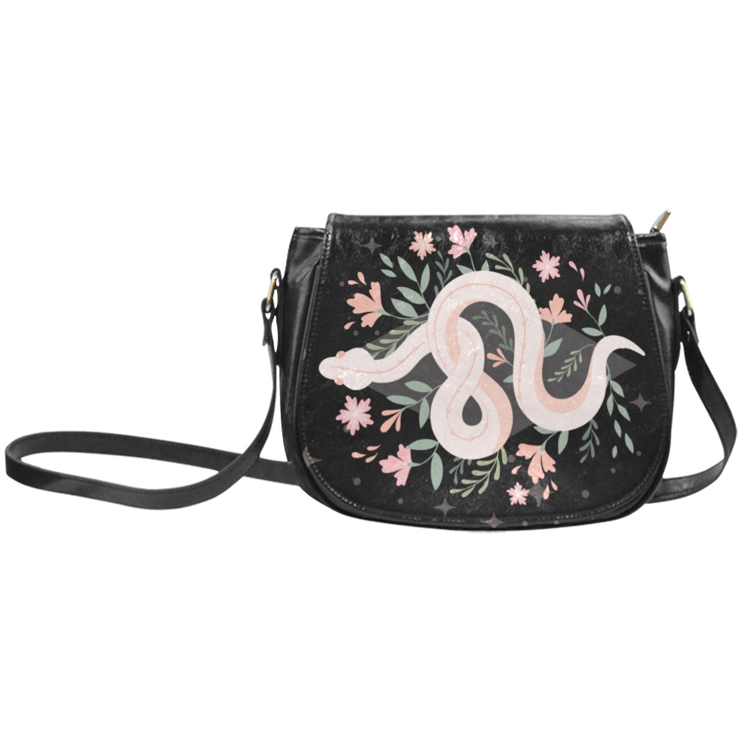 Boho floral snake Vegan leather Classic Saddle Bag - sense forest