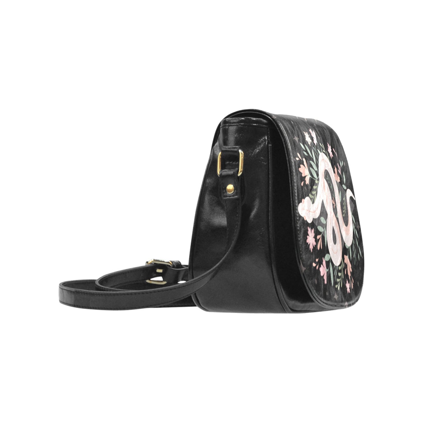 Boho floral snake Vegan leather Classic Saddle Bag - sense forest