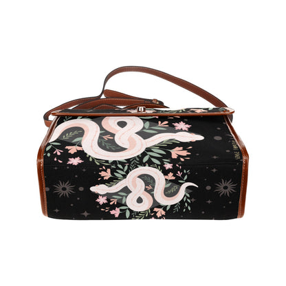 Boho Floral Snake Witchy Canvas Satchel Bag - sense forest
