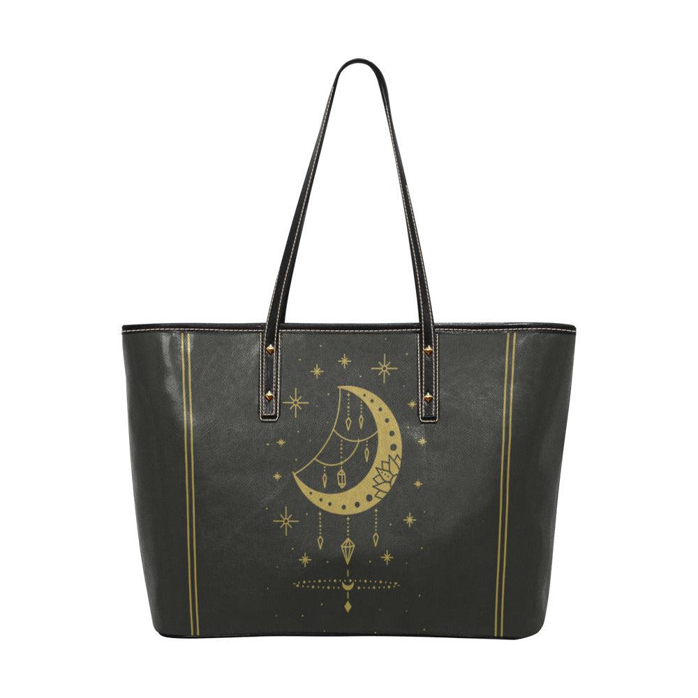 Boho Moon phase Vegan leather zip tote Bag - sense forest