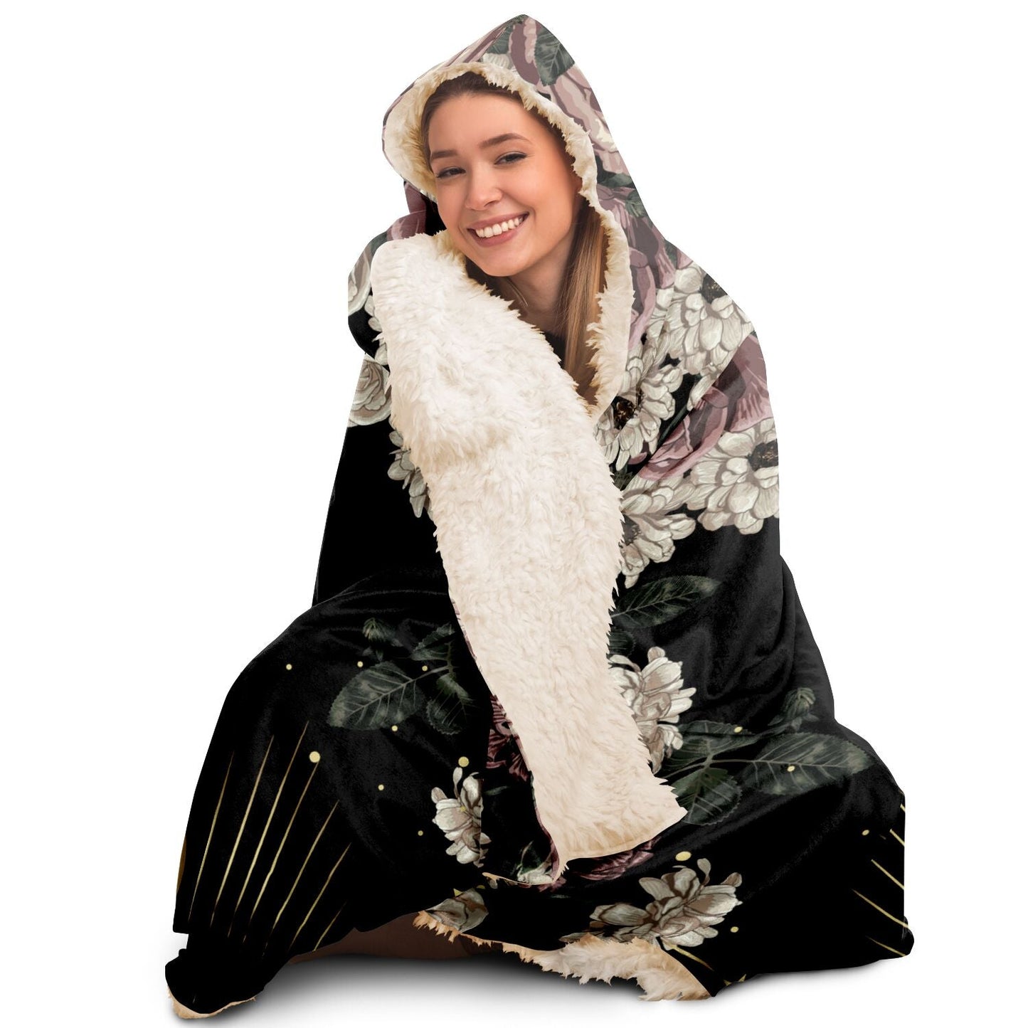 Boho Pale Rose Moon Phase Witchy Hooded Blanket - sense forest