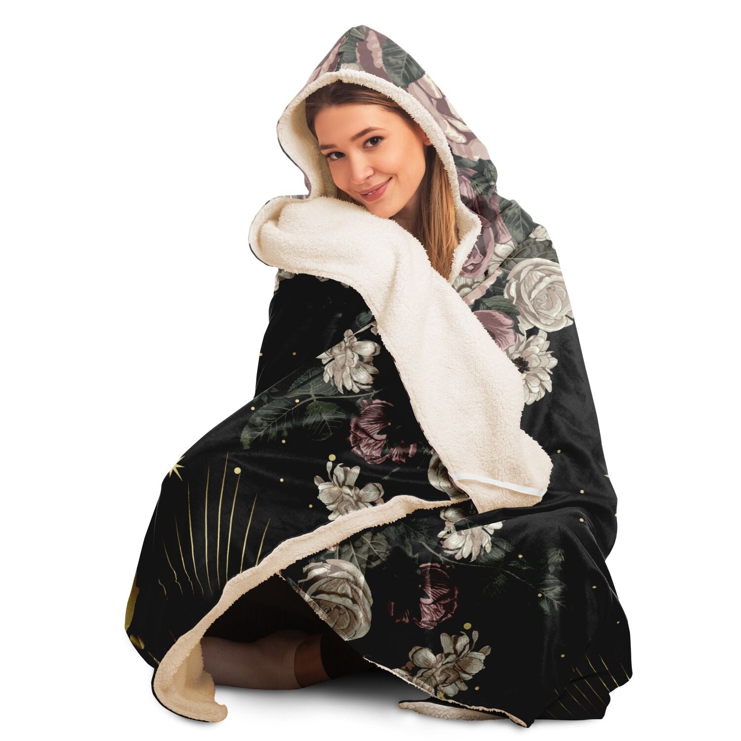 Boho Pale Rose Moon Phase Witchy Hooded Blanket - sense forest