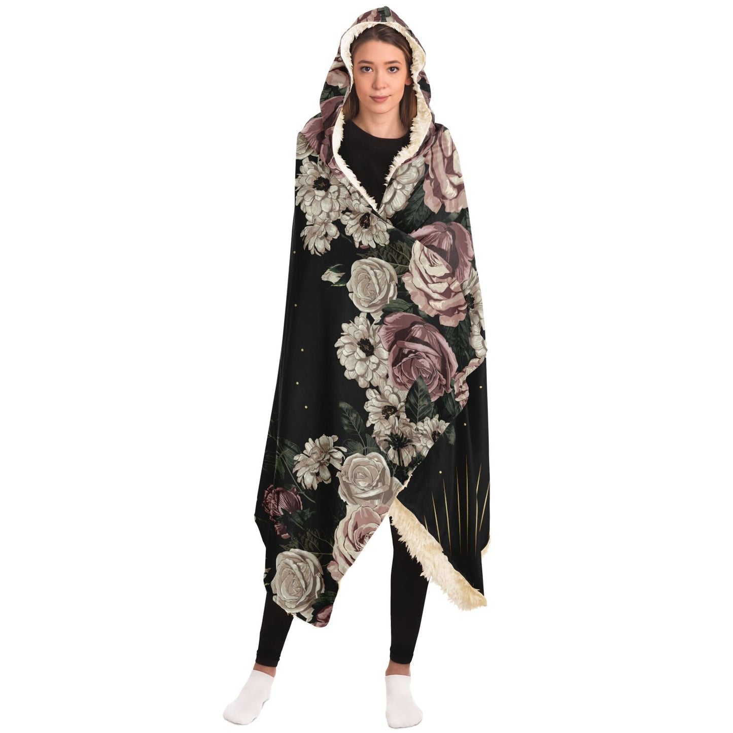 Boho Pale Rose Moon Phase Witchy Hooded Blanket - sense forest