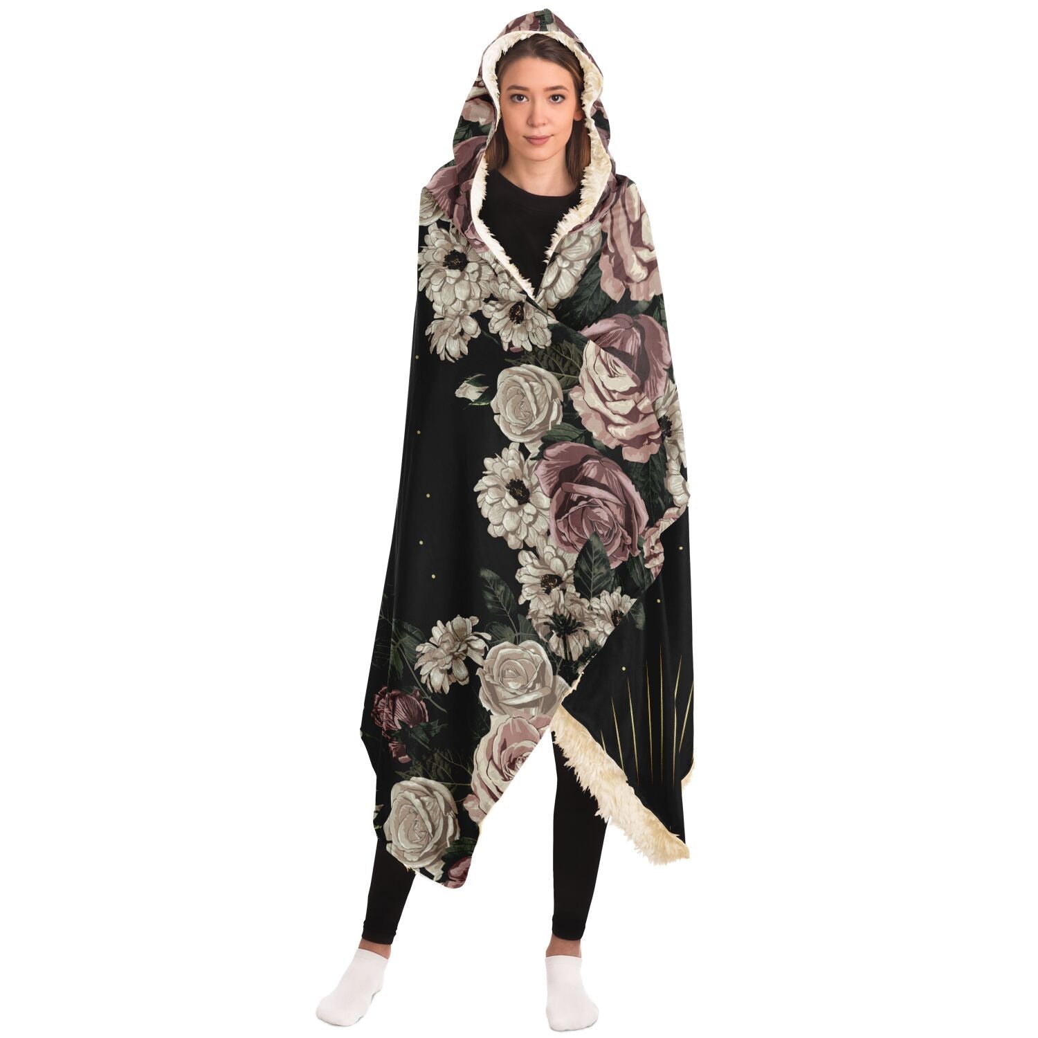 Boho Pale Rose Moon Phase Witchy Hooded Blanket - sense forest