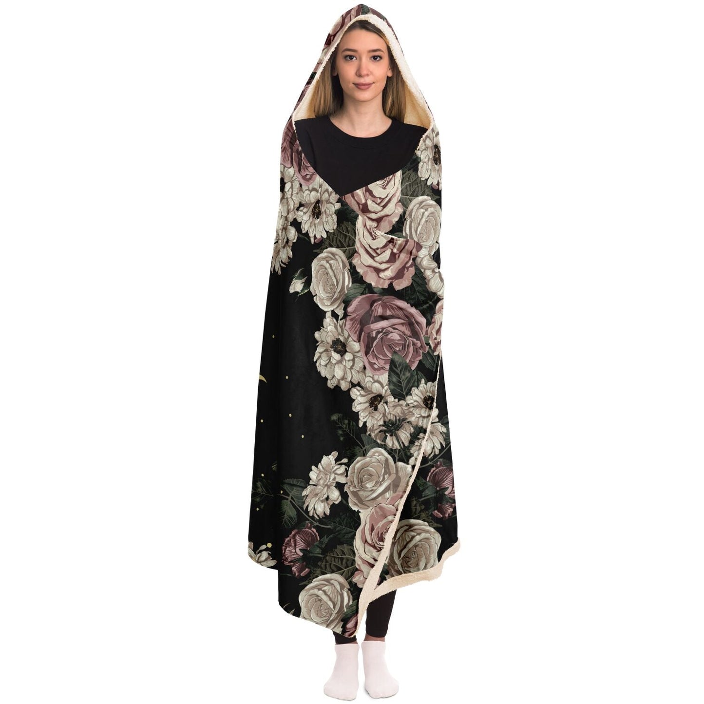 Boho Pale Rose Moon Phase Witchy Hooded Blanket - sense forest