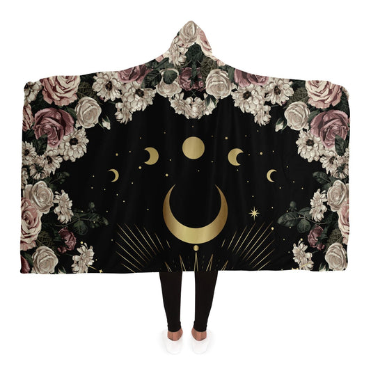 Boho Pale Rose Moon Phase Witchy Hooded Blanket - sense forest