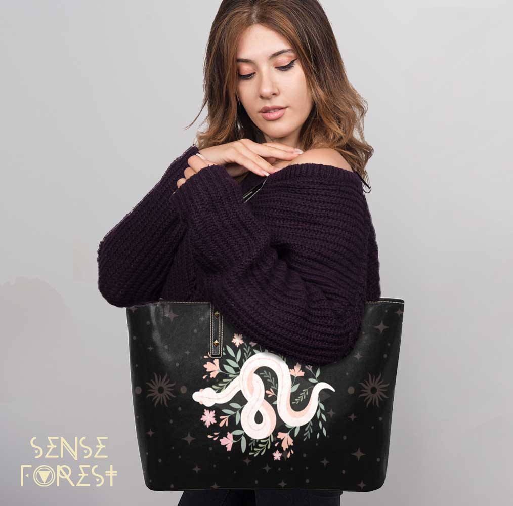 Boho Snake Leather zip tote PU Leather Tote Bag(Model1709) - sense forest