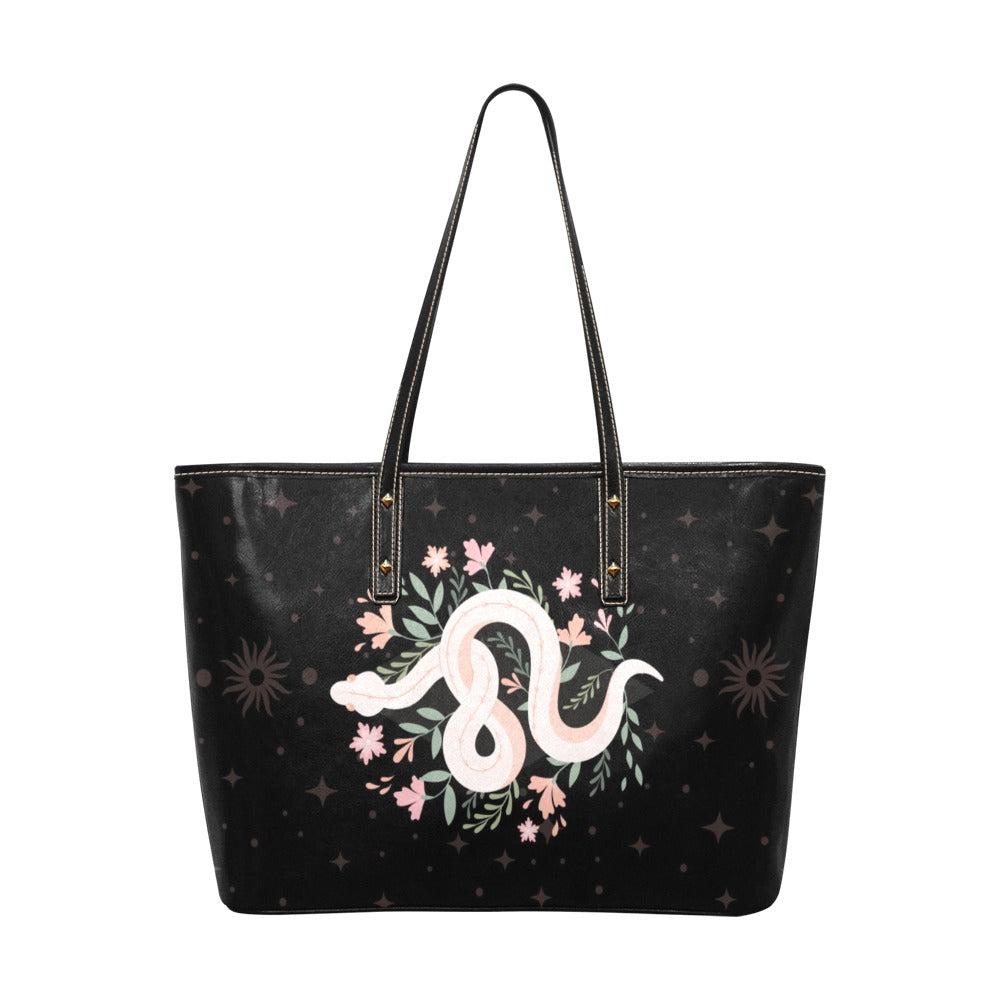 Boho Snake Leather zip tote PU Leather Tote Bag(Model1709) - sense forest