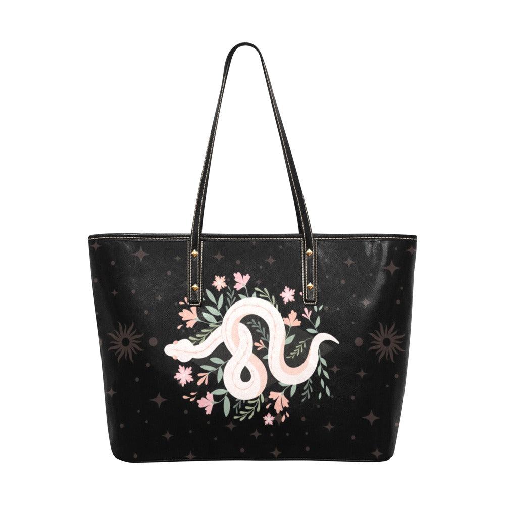 Boho Snake Leather zip tote PU Leather Tote Bag(Model1709) - sense forest