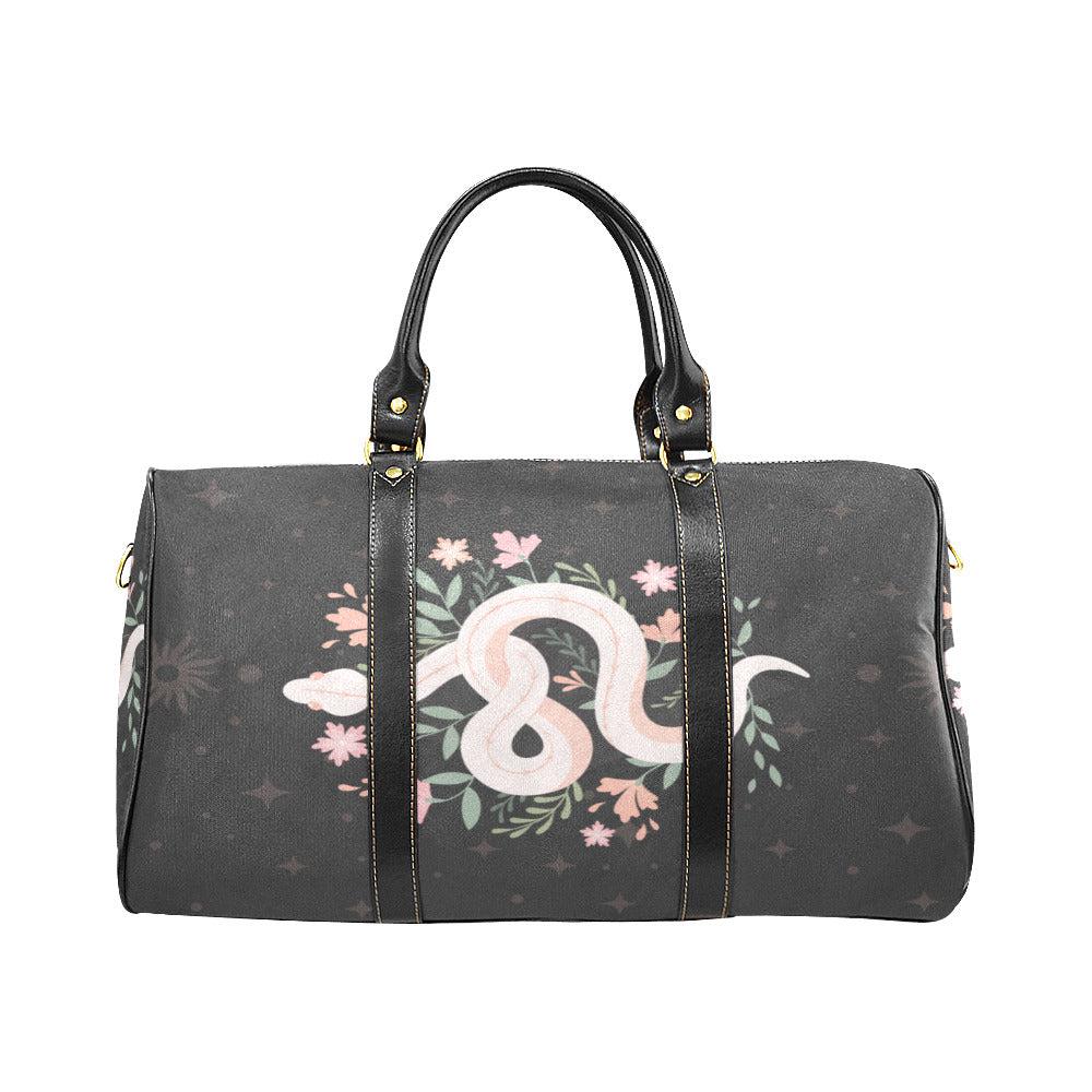 Boho snake small duffle Travel Bag Black - sense forest