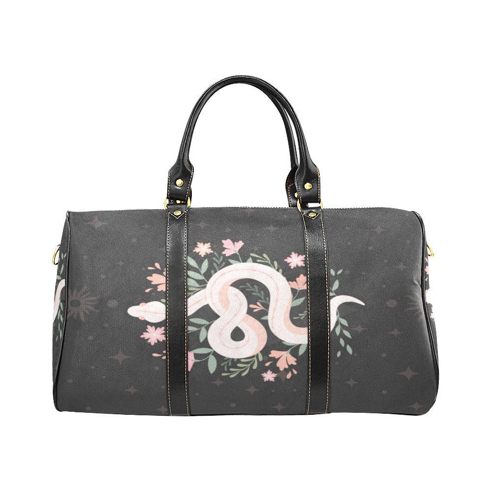 Boho snake small duffle Travel Bag Black - sense forest