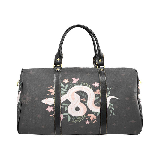 Boho snake small duffle Travel Bag Black - sense forest