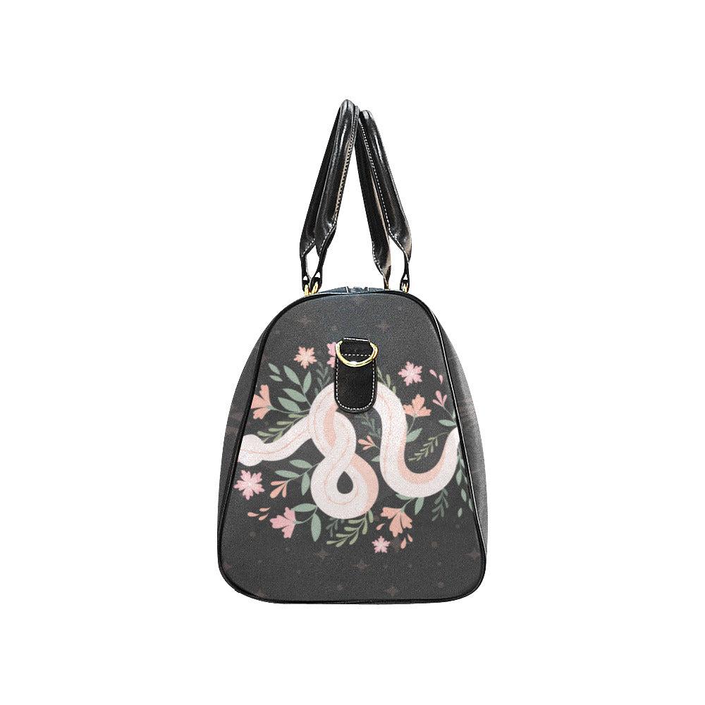 Boho snake small duffle Travel Bag Black - sense forest