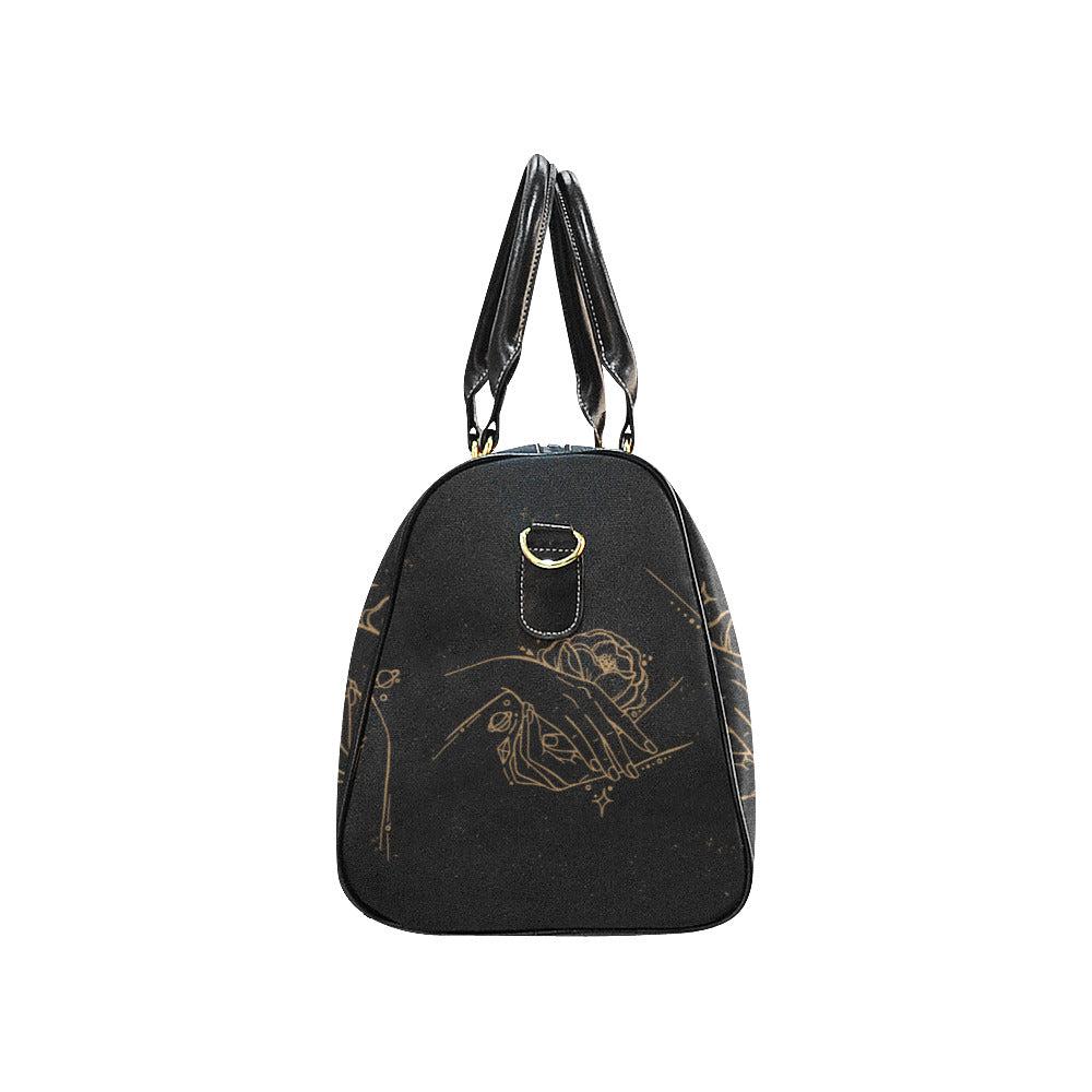 Boho witch hands small duffle Black Travel Bag - sense forest