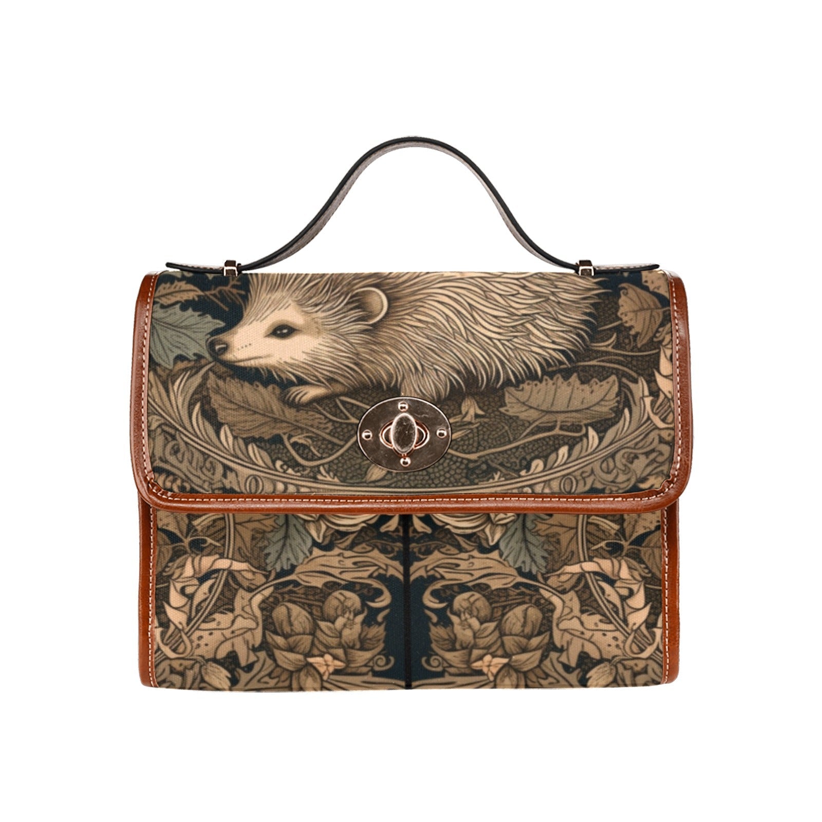 Brown hedgehog canvas satchel bag - sense forest