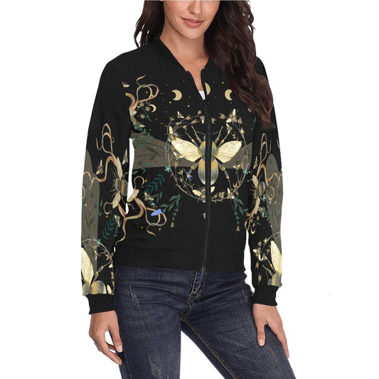 Bumble Bee Bomber Women Bomber Jacket - sense forest
