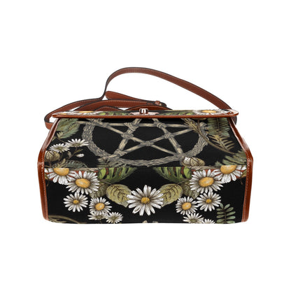 a boxy Daisy Forest Pentagram Witchy canvas satchel bag cottagecore purse by sense forest