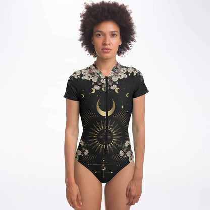 Pale Rose Moon Phase short sleeve bodysuit Bathing Suit