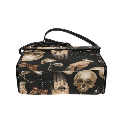 SKULL HANDS MUSHROOM WITCHY CANVAS SATCHEL BAG