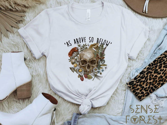 Cottagecore Forest Skull mushroom Short Sleeve Tee - sense forest